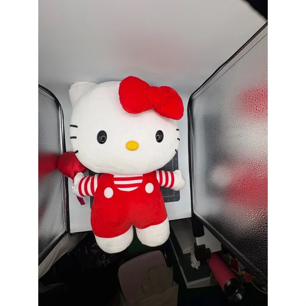 Sanrio Hello Kitty Plush Red Overalls Striped Shirt Heart 12 Inch Stuffed Animal